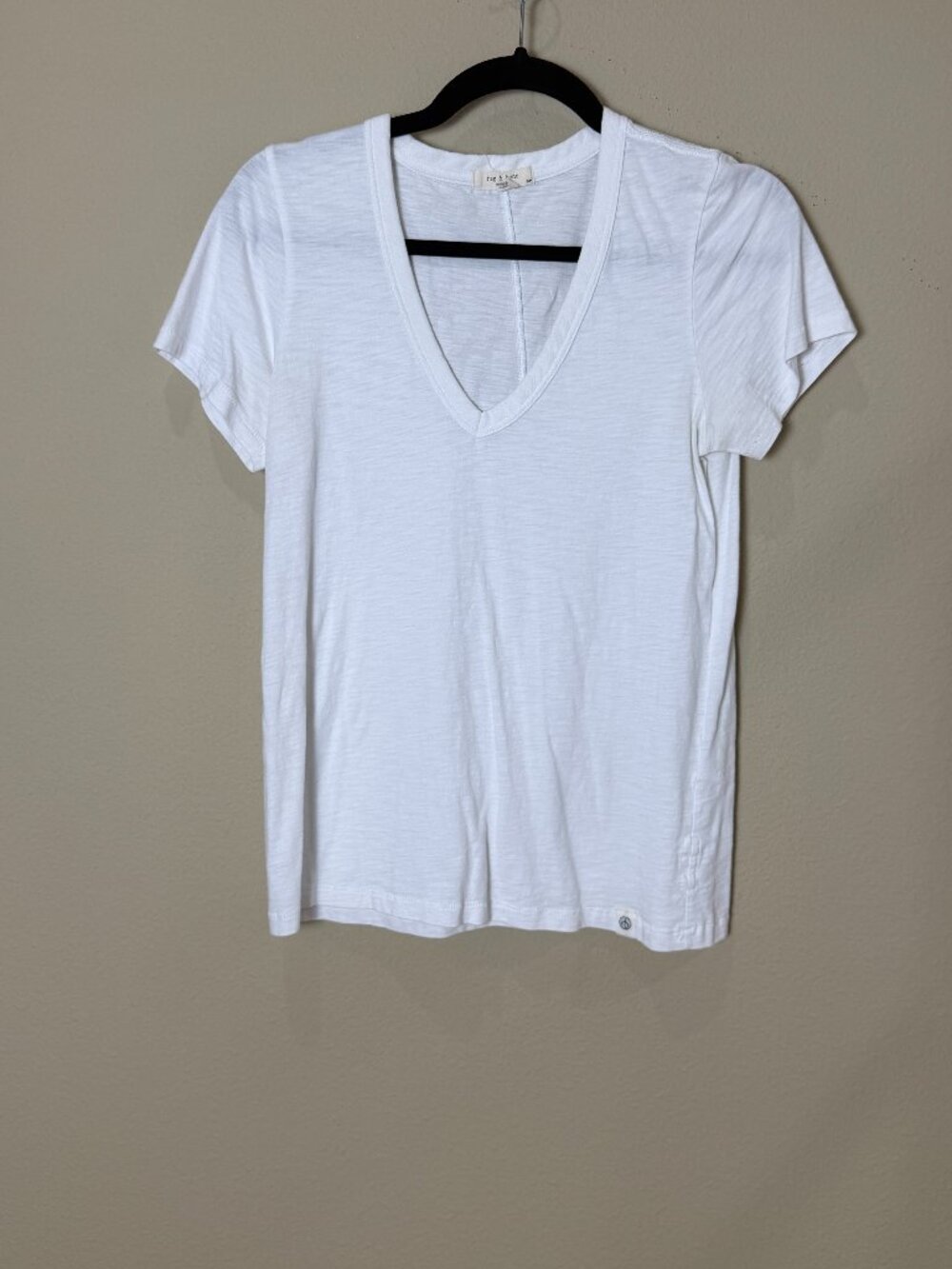 Rag & Bone Semi Sheer V Neck Short Sleeve Tee T Shirt White Size Small